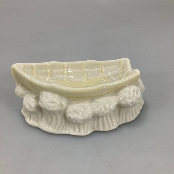 Belleek Boat Yellow Luster Open Salt Trinket Dish - Picture 1 of 5